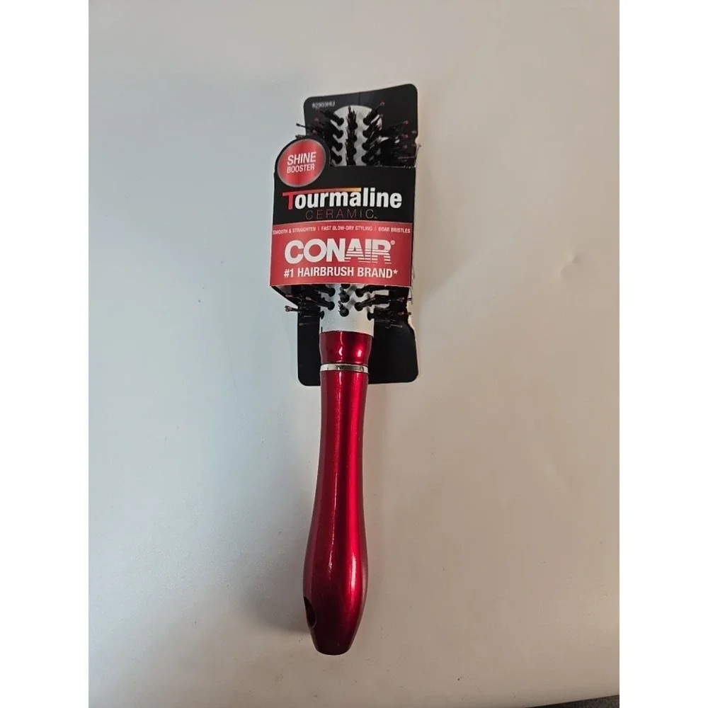 Conair Tourmaline Ceramic Boar Hair Bristles Round ~ Red‎ ~ New